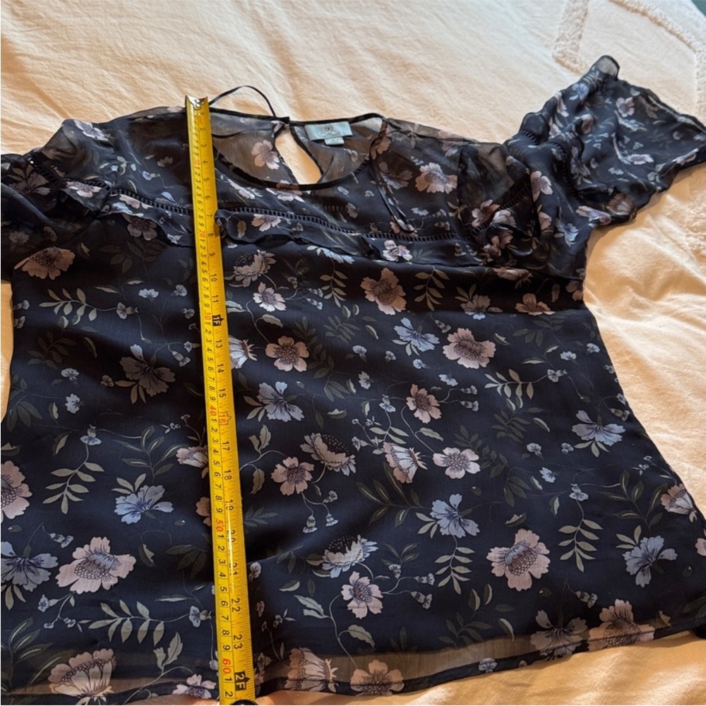 CeCe Black Floral Ruffle Bell-Sleeve Blouse - Picture 8 of 8
